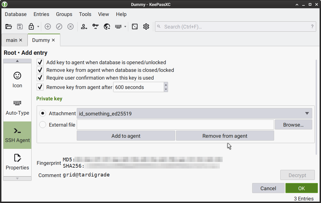 KeePassXC  tab: Adding a private key attachment